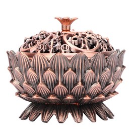Leopacat Incense Burners, Vintage Metal Burner Zinc Alloy Lotus Censer with Copper Ash Catcher Lid Feng Shui Home Office Decor for Meditation and Spiritual Relaxation 4.7" Antique Style (Ancient red)