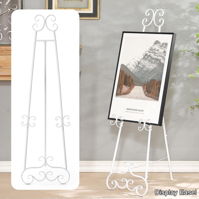 YiLifebes Metal Floor Standing Display Easel, 56" H White Decorative