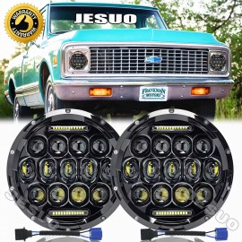 JESUO For 1967-1972 Chevy C10 7inch round LED Headlights Round DOT Approved Hi/Lo Lamp