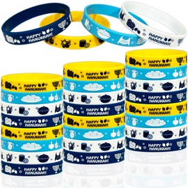 FSHANEE 24Pcs Happy Hanukkah Rubber Bracelets Jewish Holiday Chanukkah Party Supplies Silicone Wristbands Happy Hanukkah and Chanukkah Party Favors Hanukkah Party Gift Bag Goodie Bag Fillers Stuffers