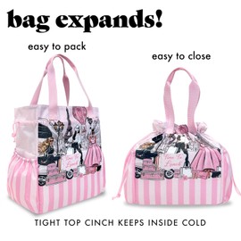 Lunch Bag for Women Insulated Womens Drawstring Lunch Bag for Work, Stain-Resistant Large Lunch Box for Women with Containers, Cinch Closure Cromwell Bag Black Man Reusable Lunch Bag Office