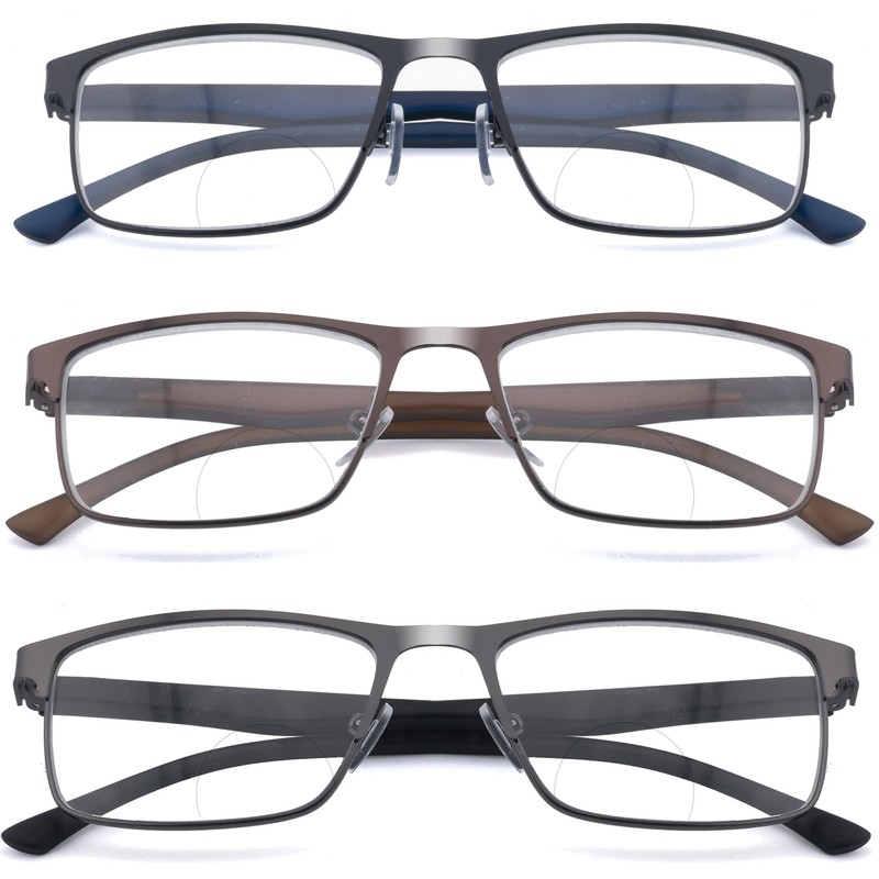 Ryegis Pack 3 Bifocal Reading Glasses For men,Blue Light Blocking