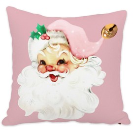 SPXUBZ Pink Christmas Santa Claus Throw Pillow Cover Christmas Cute Cotton Pillowcase Winter Festival Home Decor Nice Gift Indoor Cushion Cover Pillowcase Size 18x18 Inch (Two Sides Print)