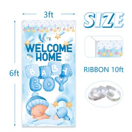 Welcome Home Baby Boy Yard Banner Sign, 6x3 ft Newborn Door Backdrop