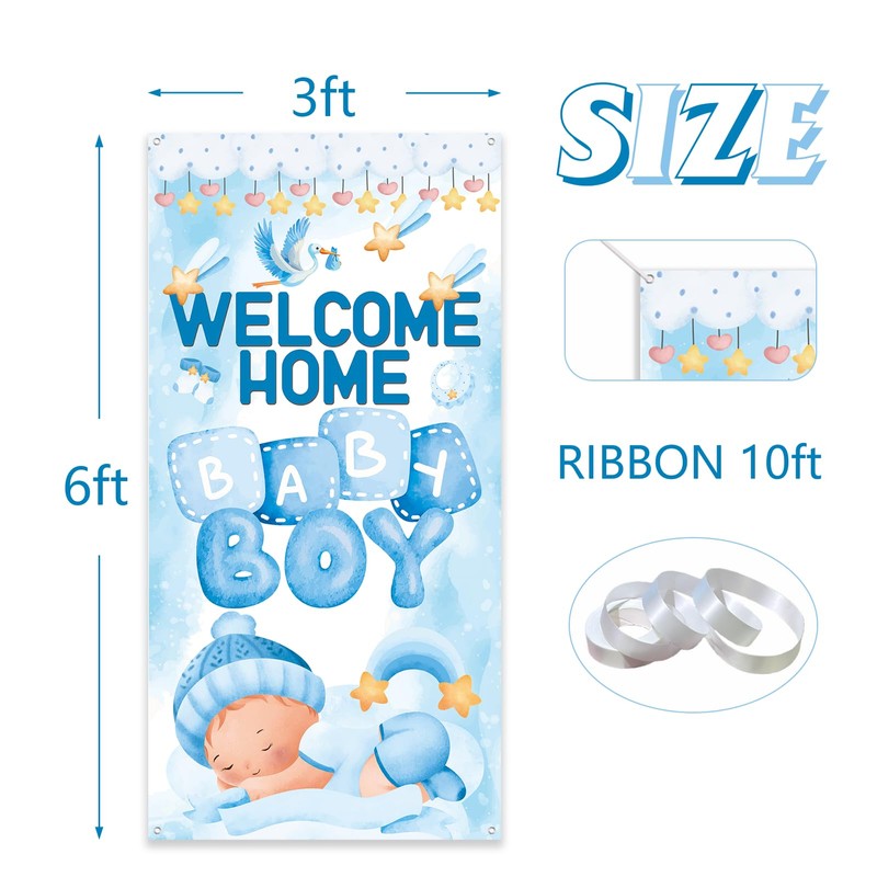 Welcome Home Baby Boy Yard Banner Sign, 6x3 ft Newborn