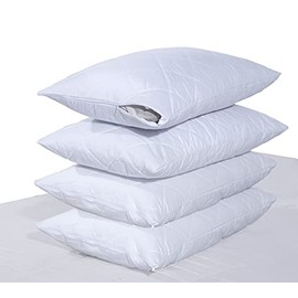 mFabrics 100% PURE COTTON PACK of 4 QUILTED PILLOW PROTECTOR - Diamond Pattern Design with Zip Closure - Hotel Quality Durable Dust Mite Proof - size: 48cm x 74cm