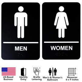 Iconikal ADA Compliant Set of 2 Men's and Women's Bathroom Signs with Braille Lettering, 1 of Each