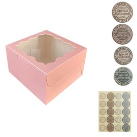 Generic Generic 10Pcs (8x8x5 in) Mini Cake Boxes+1 stickers with Display Window for Gift Giving, Bakesale, Cupcakes, Dessert, Cookies, Pie, Macaroons, Donuts, Pastry, Kraft Paper Material (10Pcs Pink), 8CDGH