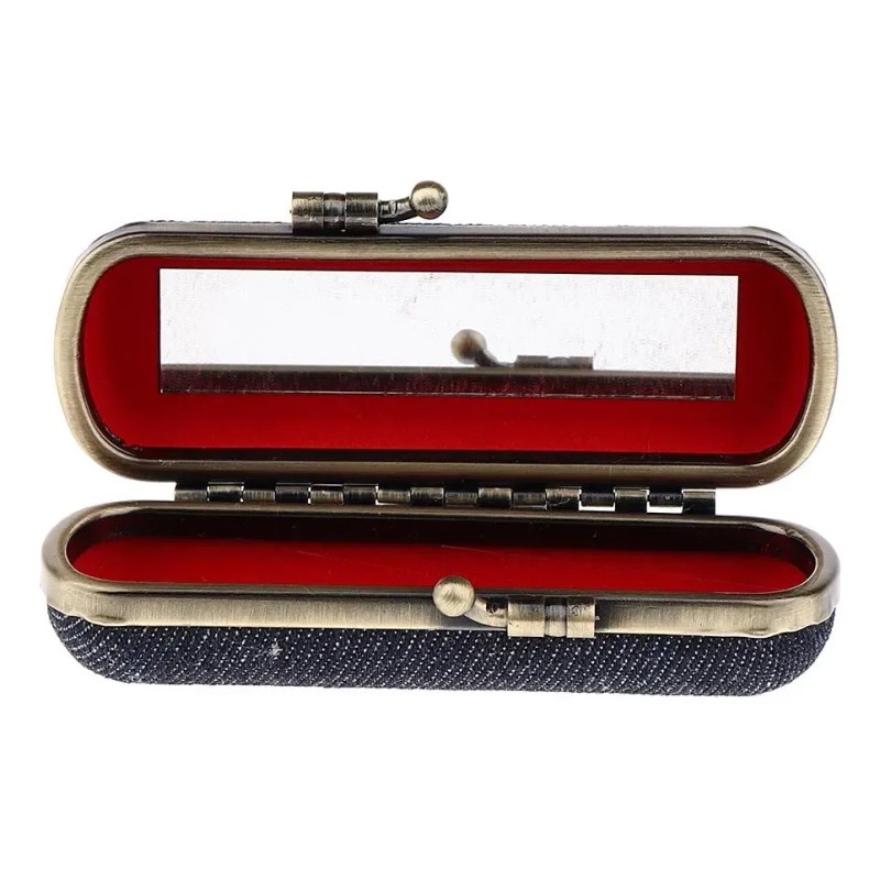 Estuche Para Lápiz Labial Con Espejo Para Damas Azul Negro