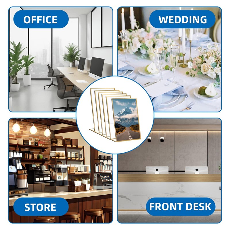 Gold Sign Stand Double-Sided Picture Acrylic Frame 6PCS, A5 Transparent