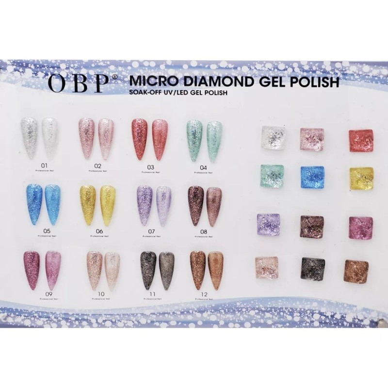 Obp Gama Gel Uv Semipermanente Esmalte Glitter Diamante 6pzs Obp