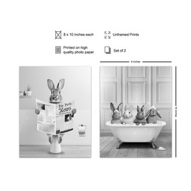 Bunny Rabbit Wall Art & Decor - Cute Bathroom Decor for Girls, Women - Kids Bathroom Pictures - small Bathroom Set - Baby Bathroom Pictures - Bath Wall Art - Modern Bathroom Art - Fun Bathroom Decor