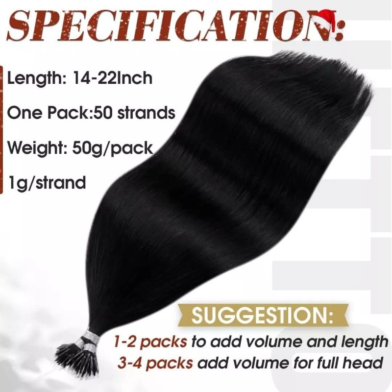 Hetto Extensiones De Cabello Natural 22in #1 Negro Azabache 50gr