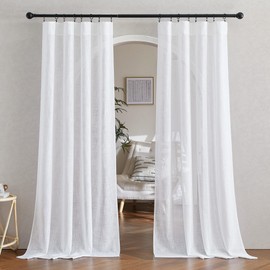 NICETOWN White Linen Sheer Curtains and Drapes 84 inches Long, Rod Pocket & Back Tab semitransparent with Light Through Vertical Window Treatments for Sliding Glass Door & Living Room, 52"W, Set of 2
