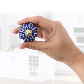 FOLK CRAFT Assorted Door Knobs - Blue Mix Designed Ceramic Cupboard Cabinet Drawer Pulls Brass Steel Door Handle Blue Pottery Chrome Hardware - Set of 30 Pcs