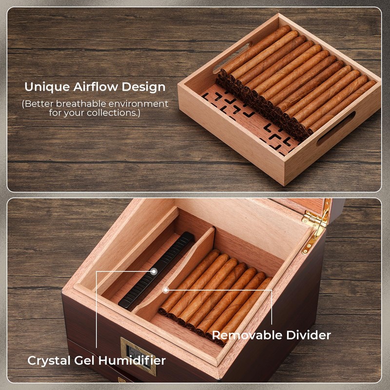 GLENCREAG FT-2042 Cigar Humidor Box for up to 85 Cigars