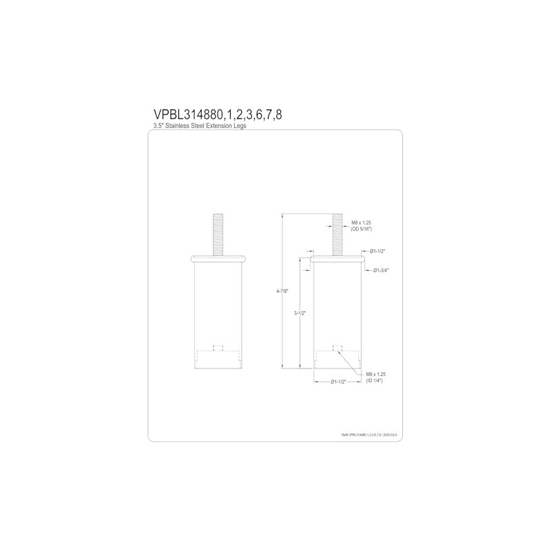 Kingston Brass VPBL314887 Extension Leg, Brushed Brass