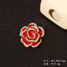 coadipress 4 Pcs Camellia Flower Brooch Pin for Women Ladies Crystal Rhinestone Black Red Floral Brooches Dress Clothing Accessory Wedding Party Birthday Jewelry (Red)
