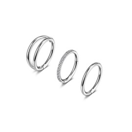 PiercingJak 3 Nose Rings Stainless Steel Nose Rings Nose Piercing Hoop Nose Ring 8 mm 18G Helix Daith Septum Tragus Conch Clicker Piercing for Women Men Silver Gold, Stainless Steel Cubic Zirconia