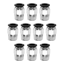 sourcing map 5pcs Push to Connect Fitting 10mm Tube OD x 3/8" NPT Thread Male Straight Quick Connector Copper Air Line Hose Fittings for Industry Air System PC10-N03, Black
