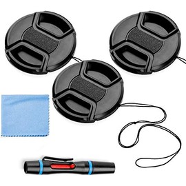 72mm Lens Cap Bundle, 3 Pack Universal Snap on Front Centre Pinch Lens Cover Set with Microfiber Lens Cleaning Cloth for Canon Nikon Sony Olympus DSLR Camera + Camera Lens Cleaning Pen