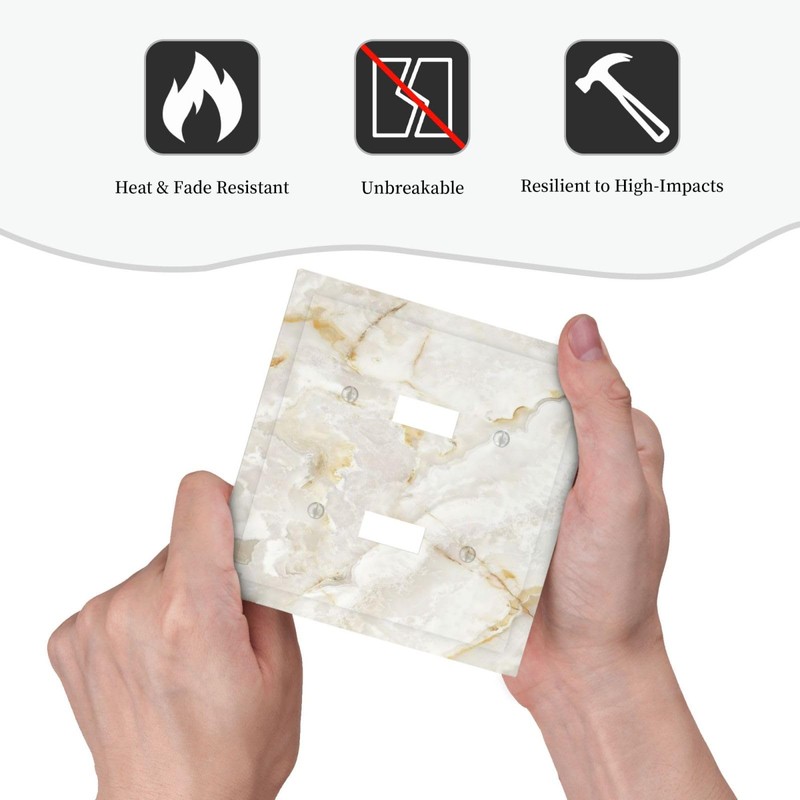 ybclf White Gold Marble Light Switch Cover 2 Gang Double