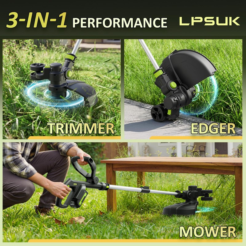 20V Cordless String Trimmer, Two 2.0Ah Battery Powered with Fast