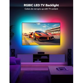 Govee Govee LED TV Backlight, 2.4M RGBIC Backlight for 40-50 inch TV, Smart LED Strip with Bluetooth Wi-Fi and App Control, Works with Alexa and Google Assistant, Music Sync, 76 Profiles