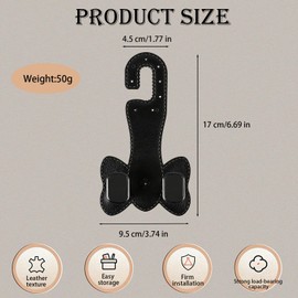 2 PCS Car Seat Hooks, 2-in-1 Leather Purse & Phone Stand, Black