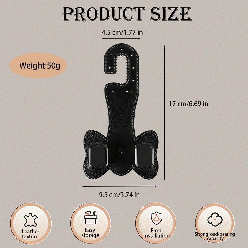 2 PCS Car Seat Hooks, 2-in-1 Leather Purse & Phone