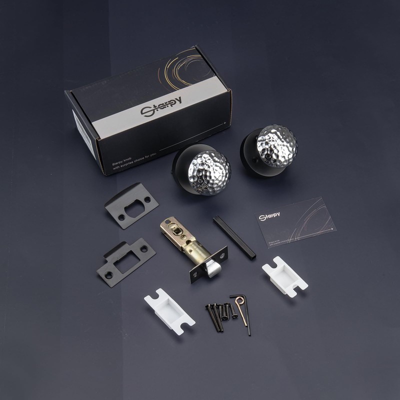STARPY Black Door Knobs with Round Rosette, Interior Door Handles