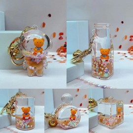 New Swim Ring Bear Milk Tea Quicksand Keyring Key Holder lf1793 Free Size/Free Size Free Size Square 30ea