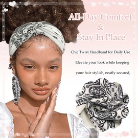 STGDAK Boho Bandana Headband For Women Wide Headbands Paisley Criss Cross Turban Head Wraps Non Slip Hair Scarf Head Bands Cute Hairband Fashion Hair Accessories For Girls Teens 4 Pack