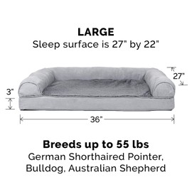 Furhaven Pet Dog Bed - Cooling Gel Memory Foam Ultra Plush Faux Fur and Suede Traditional Sofa-Style Living Room Couch Pet Bed with Removable Cover for Dogs and Cats, Gray, Large