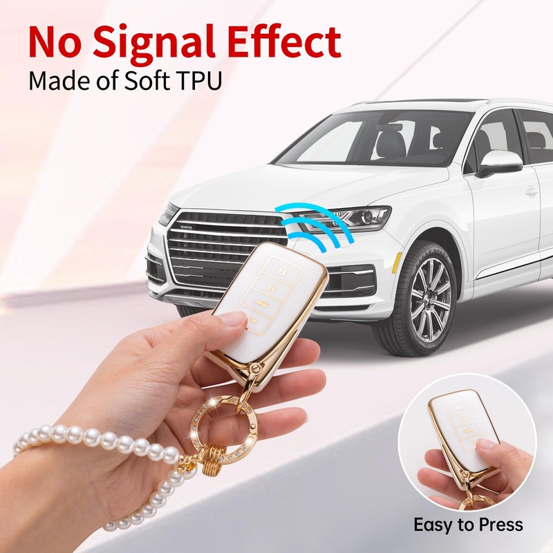 CARFRULTER for Lexus Key Fob Cover with Pearl Car Keychain,
