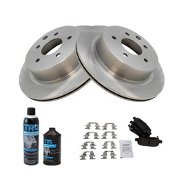 TRQ Rear Brake Pad & Rotor Kit Brake Chemical Kit Brake Pads Brake Rotor Semi-Metallic Compatible with 2003-2005 INFINITI G35 Nissan 350Z 2011-2023 LEAF 2014-2020 Rogue 2017-2022 Rogue Sport