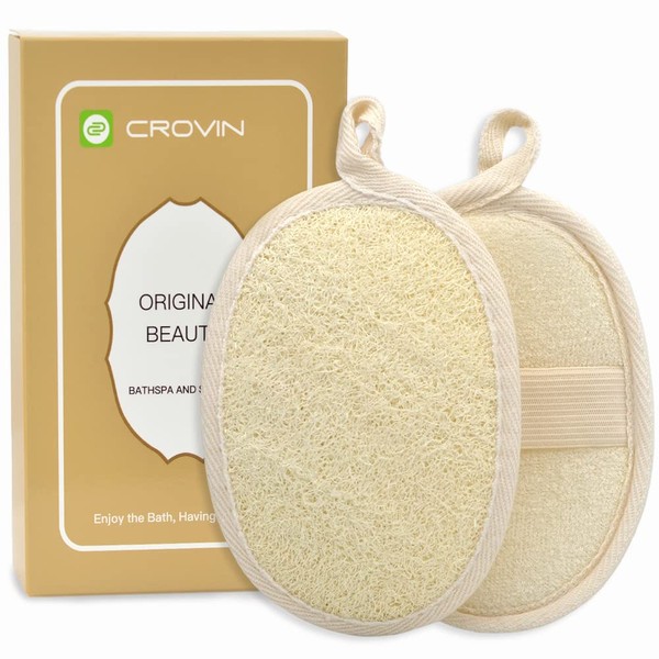CROVIN Natural Loofah Sponge for Exfoliating and Invigorate Your Dead Skin - Lufa Body Scurbber Clean Your Body Deeply Pack of 2