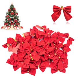 OBYJCA 48 PCS Red Bows for Christmas Tree, Red Christmas Bows, Christmas Tree Bows, Red Velvet Bows for Christmas Tree, Xmas Small Red Bows Ornaments for Garland Decorations, Christmas Tree Red Bows