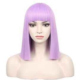 WildCos Short 14 Inches Colorful Bob Wigs Heat Resistant Fiber Synthetic Wigs Straight Hair With Bangs for Women (Lavender Purple)