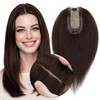 MY-LADY Hair Topper for Women Human Hair Loss Thin 7 * 13CM Silk Base with Lace Clip in Real Remy Hairpieces 150% Density 14 Inch Dark Brown