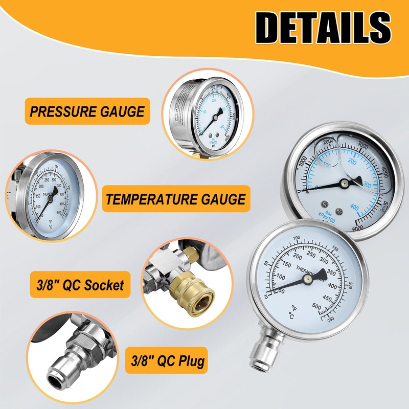 JOEJET Pressure Washer Gauge, Pressure Washer Pressure Gauge and Temperature
