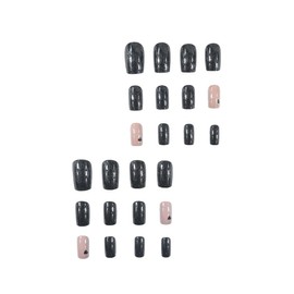 Black Glitter Press on Nails Short Square Fake Nails with Heart Design Matte Glue On Nails Glossy Reusable Acrylic Nails Artificial Valentines False Nails for Women Girls Manicure 24pcs