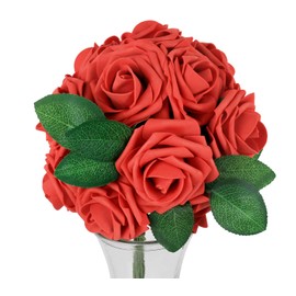 Greenco Set of 25 Artificial Roses in Stem Realistic Looking Faux Flowers Box for Weddings, Parties, Floral Arrangements, Centerpieces and Gifts – Red, 25 Count