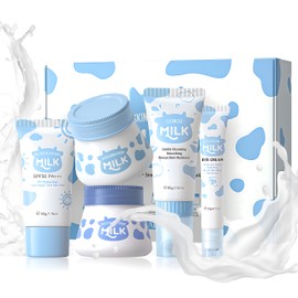 Skin Care Set Milk, Face Care Set for Women, Milk Face Care Set with Cleanser, Day Cream, Night Cream, Sunscreen, Eye Cream, Beauty Gift Set Women