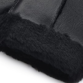 Harssidanzar Women Mittens For Winter,Sheepskin Shearling Fur Lined Warm Genuine Leather Mittens Glove KL030US,Black,Szie XL