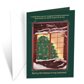 Prime Greetings Christmas Card For Husband Love, Made in America, Eco-Friendly, Thick Card Stock with Premium Envelope 5in x 7.75in, Packaged in Protective Mailer