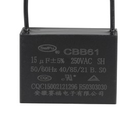 YOKIVE Ceiling Fan Capacitor CBB61, Metallized Polypropylene Film Capacitor Great for Fans Pumps Motors Running (15uF 250V AC 2 Wires 50/60Hz)