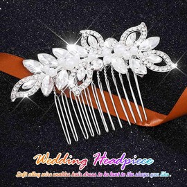 Atigy Silver Crystal Bridal Hair Comb Pearl Wedding Hair Piece Rhinestone Hair Accessories for Women