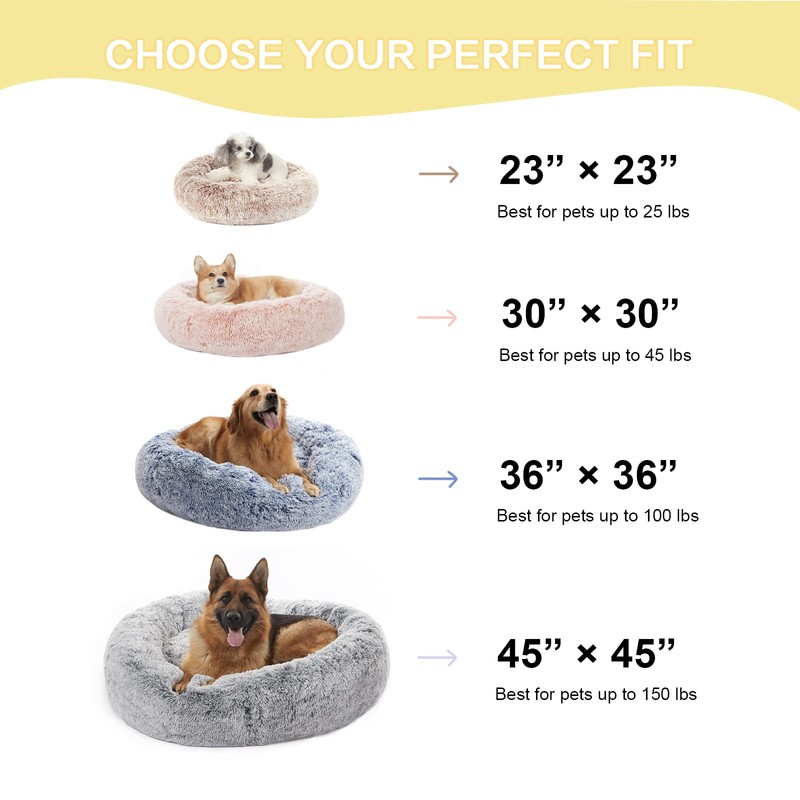 Bedfolks Calming Donut Dog Bed - 30" Round Plush for