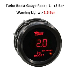 MOCNT Car Boost Gauge 2 Inch 52 mm Turbo Boost Display Bar Turbo Boost Gauge Red Light Digital Display Meter Turbo Boost Gauge Smoke Len Universal with Sensor